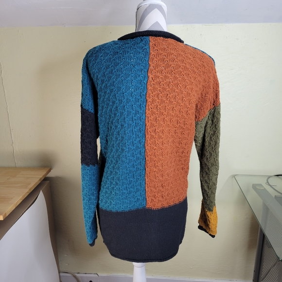 Womans Yarnworks Color Block Ramie Cotton Sweater Button V-Neck Size Large 12/14 - Picture 6 of 11